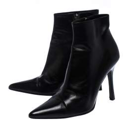 Pre Owned Gucci Black Leather Pointed Toe Ankle Boots Size 38