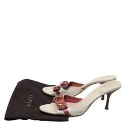 Gucci Beige/Red Canvas and Leather Open Toe Slide Sandals Size 38