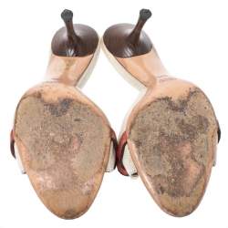 Gucci Beige/Red Canvas and Leather Open Toe Slide Sandals Size 38