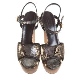 مملوكة مسبقًا Gucci Multicolor Python And Leather Trim Danielle Platform Ankle Strap Sandals Size 38