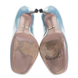 Pre Owned Gucci Blue Patent Leather Jolene Horsebit Pumps Size 38