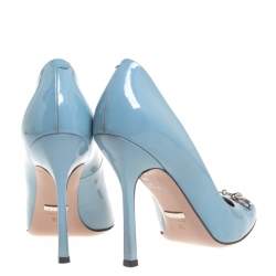 Pre Owned Gucci Blue Patent Leather Jolene Horsebit Pumps Size 38
