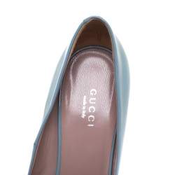 Pre Owned Gucci Blue Patent Leather Jolene Horsebit Pumps Size 38