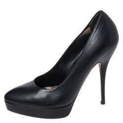 Pre Owned Gucci Black Leather Platform Pumps Size 36