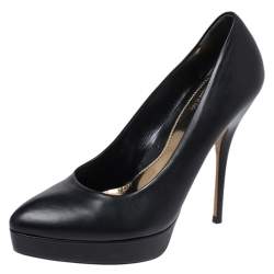 Pre Owned Gucci Black Leather Platform Pumps Size 36