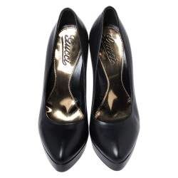 Pre Owned Gucci Black Leather Platform Pumps Size 36