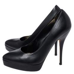 Pre Owned Gucci Black Leather Platform Pumps Size 36