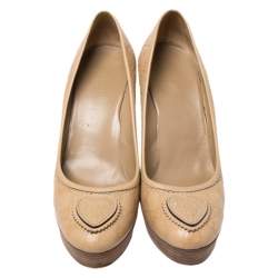 Pre Owned Gucci Beige Guccissima Leather Round Toe Platform Pumps Size 40.5