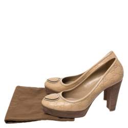 Pre Owned Gucci Beige Guccissima Leather Round Toe Platform Pumps Size 40.5