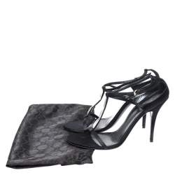 Pre Owned Gucci Black Satin Crystal Embellished T-strap Sandals Size 41