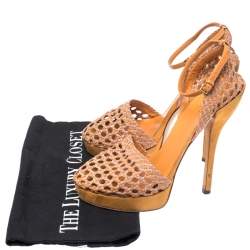 Gucci Two Tone Woven Leather Kyligh Ankle Strap Platform Sandals Size 37