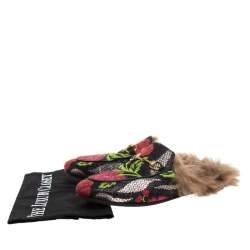 مملوكة مسبقًا حذاء مولز غوتشي Princetown هورسبيت فرو وقماش بروكيد زهور أسود مقاس 37