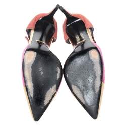 Pre Owned Gucci Tri Color Suede and Leather Cap Toe Coline T-Strap Pumps Size 41