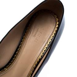 Pre Owned حذاء كعب عالي غوتشي Mary Jane تفاصيل لؤلؤ جلد لامع أسود مقاس 40.5