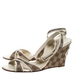 Pre Owned صندل غوتشي سير كاحل كعب روكي سير متعاكس ك انفاس GG بيج مقاس 40