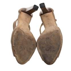 مملوكة مسبقًا Gucci Beige Leather '1973' Logo Peep Toe Sandals Size 38.5