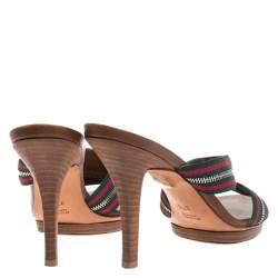 مملوكة مسبقًا صندل غوتشي سلايد كانفاس ويب سحاب متعاكس ثلاثي اللون مقاس 37.5