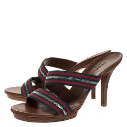 مملوكة مسبقًا صندل غوتشي سلايد كانفاس ويب سحاب متعاكس ثلاثي اللون مقاس 37.5