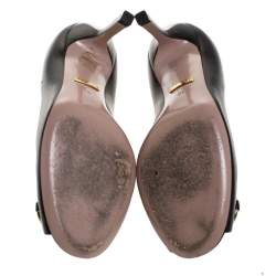 Pre Owned Gucci Black Leather Horsebit Peep Toe Pumps Size 35