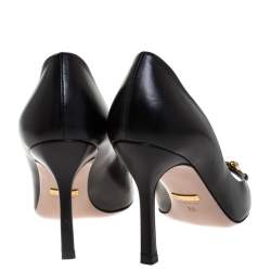 Pre Owned Gucci Black Leather Horsebit Peep Toe Pumps Size 35
