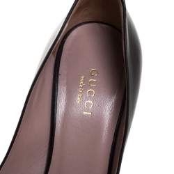Pre Owned Gucci Black Leather Horsebit Peep Toe Pumps Size 35
