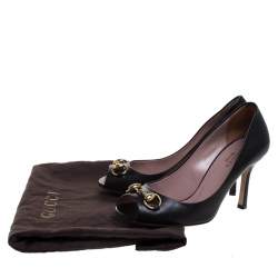 Pre Owned Gucci Black Leather Horsebit Peep Toe Pumps Size 35