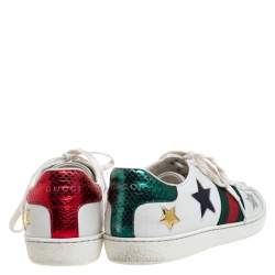 Gucci White Leather Ace Metallic Stars Low Top Sneakers Size 36.5
