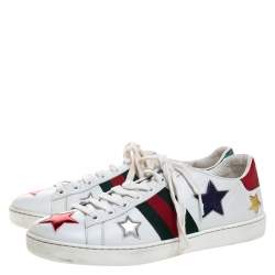 Gucci White Leather Ace Metallic Stars Low Top Sneakers Size 36.5