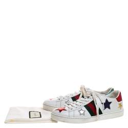 Gucci White Leather Ace Metallic Stars Low Top Sneakers Size 36.5