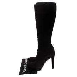 Pre Owned Gucci Black Suede Platform Knee High Boots Size 37.5