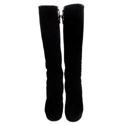 Pre Owned Gucci Black Suede Platform Knee High Boots Size 37.5