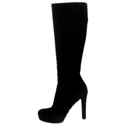 Pre Owned Gucci Black Suede Platform Knee High Boots Size 37.5