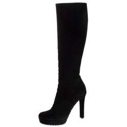 Pre Owned Gucci Black Suede Platform Knee High Boots Size 37.5