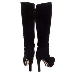 Pre Owned Gucci Black Suede Platform Knee High Boots Size 37.5