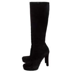 Pre Owned Gucci Black Suede Platform Knee High Boots Size 37.5