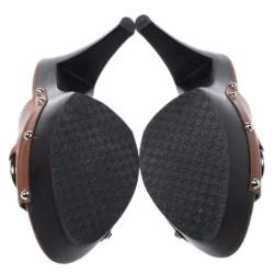 Pre Owned Gucci Brown Leather Icon Bit Platform Clogs Size 37.5