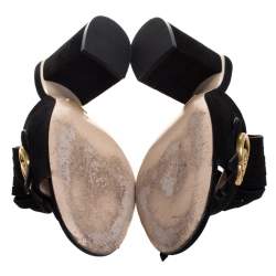 مملوكة مسبقًا Gucci Black Suede Leather GG Marmont Fringe Mules Size 37.5