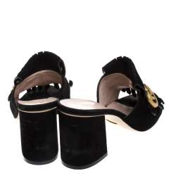 مملوكة مسبقًا Gucci Black Suede Leather GG Marmont Fringe Mules Size 37.5