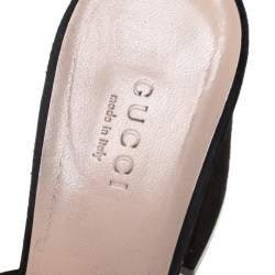 مملوكة مسبقًا Gucci Black Suede Leather GG Marmont Fringe Mules Size 37.5