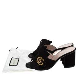 مملوكة مسبقًا Gucci Black Suede Leather GG Marmont Fringe Mules Size 37.5