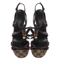 Gucci Brown GG Canvas and Leather Open Toe Bamboo Tassel Sandal Size 37