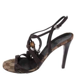 Gucci Brown GG Canvas and Leather Open Toe Bamboo Tassel Sandal Size 37