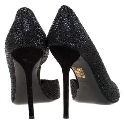 Gucci Black Crystal Embellished Satin and Suede Noah D'Orsay Pumps Size 39