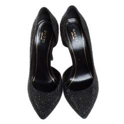Gucci Black Crystal Embellished Satin and Suede Noah D'Orsay Pumps Size 39