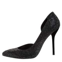 Gucci Black Crystal Embellished Satin and Suede Noah D'Orsay Pumps Size 39