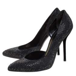 Gucci Black Crystal Embellished Satin and Suede Noah D'Orsay Pumps Size 39
