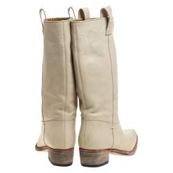 Pre Owned Gucci Off-white Leather Mid Calf Round Toe Boots Size 41