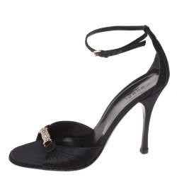 مملوكة مسبقًا Gucci Black Satin Embellished Ankle Strap Sandals Size 39