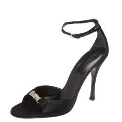 مملوكة مسبقًا Gucci Black Satin Embellished Ankle Strap Sandals Size 39