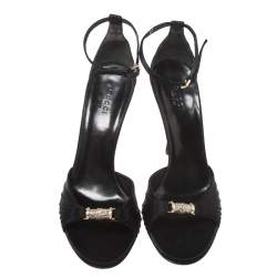 مملوكة مسبقًا Gucci Black Satin Embellished Ankle Strap Sandals Size 39